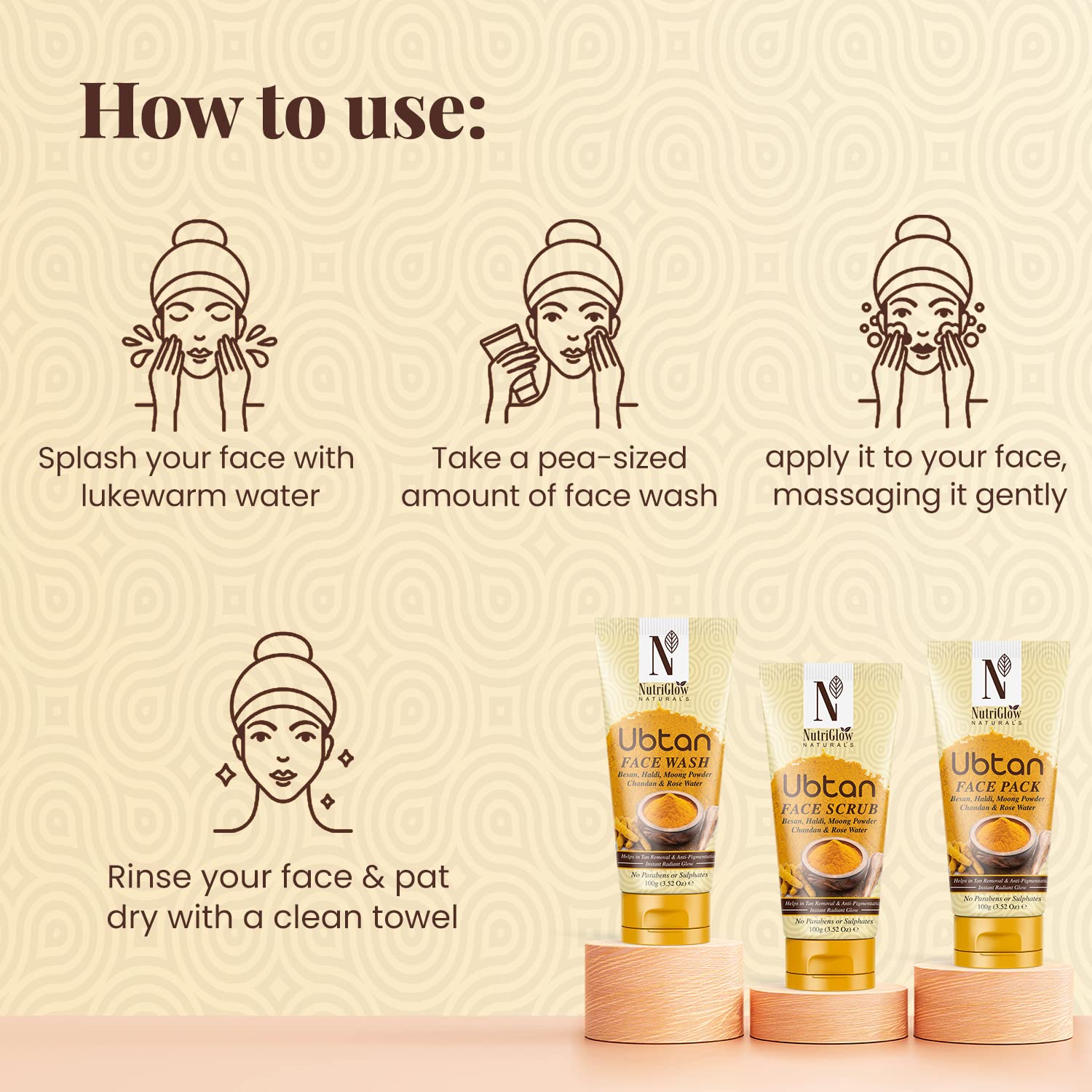 NutriGlow NATURAL'S Ubtan Face Wash & Face Pack Set (100g Each) for Radiant Glow - Natural Skincare for Daily Cleansing & Brightening - Perfect for Morning & Night Routine