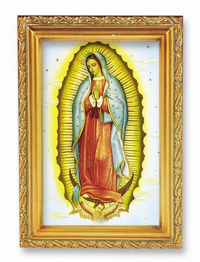 Our Lady of Guadalupe Framed Wall Art - Small Religious Home Decor with Antique Gold Leaf Finish & Acanthus Leaf Design - Perfect for Catholic Home Altar, Prayer Room or Gift