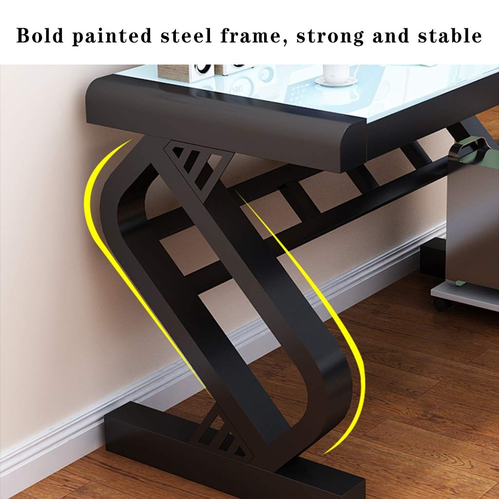 Modern Home Office Desk - Black 120cm Simple Computer Desk with Tempered Glass Top, Corner Study Desk for Students & Professionals - Easy Assembly for Small Spaces & Remote Work