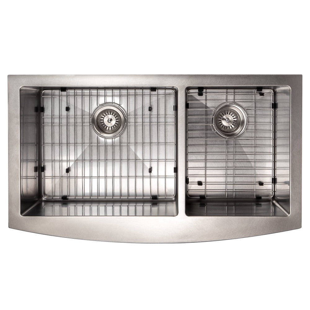 ZLINE 36-inch Farmhouse Apron Front Double Bowl Stainless Steel Kitchen Sink with Bottom Grid - SA60D 36S - Durable & Stylish for Modern Kitchens, Perfect for Cooking, Washing Dishes & Food Prep