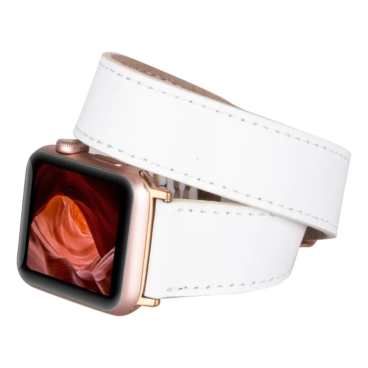 Premium White Leather Double Tour Strap for Apple Watch - Elegant & Durable Replacement Band for Work, Fitness & Everyday Wear