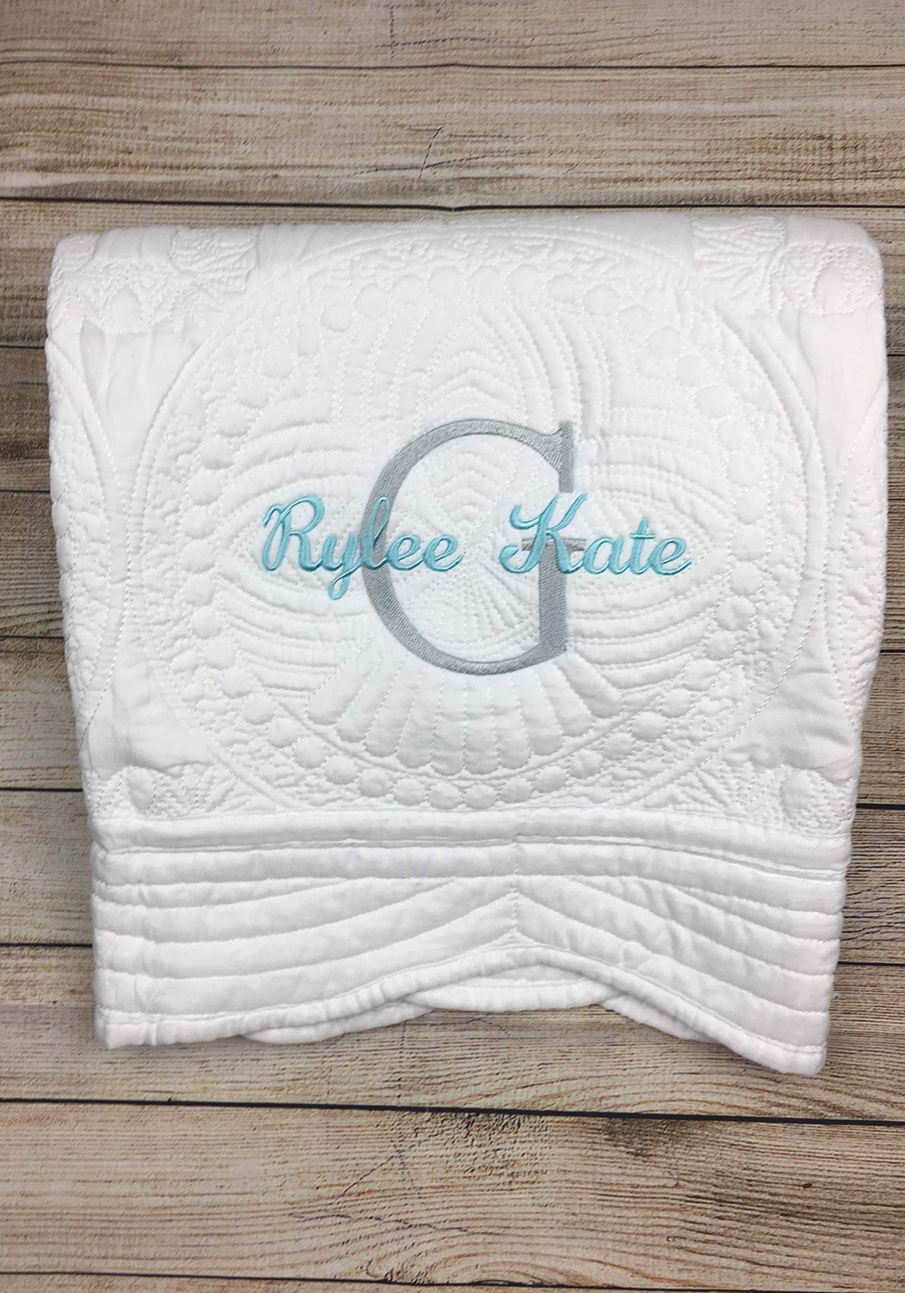 Personalized Monogrammed Baby Quilt Blankets for Boys & Girls - Soft Embroidered Crib Size Blanket - Perfect Baby Shower Gift, Nursery Decor & Toddler Comfort Blanket for Daycare, Travel & Snuggling