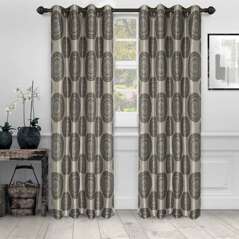 Elegant Jacquard Grommet Curtain Panel Set - Blackout Window Drapes for Living Room & Bedroom - Premium Home Decor with Metal Grommets - 2 Panels (84