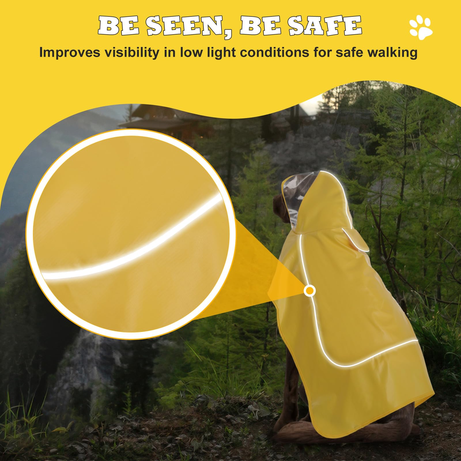 Waterproof Dog Raincoat for Large Medium Small Dogs - Adjustable Dog Rain Jacket with Clear Hood & Reflective Strips | Magic Tape Closure | Yellow 3XL | Perfect for Outdoor Walks, Hiking & Rainy Day Adventures