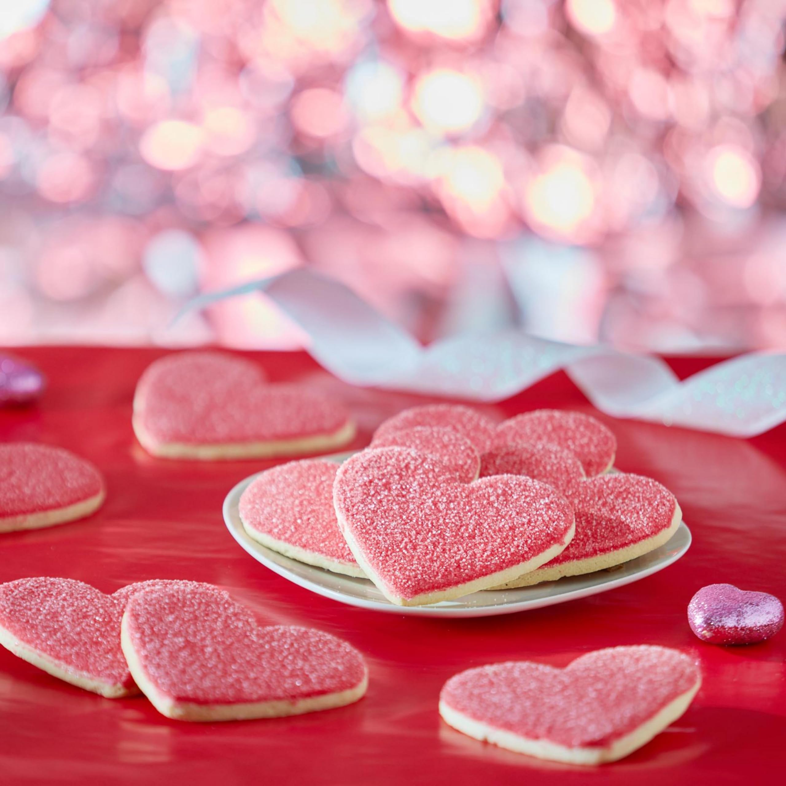 50-Pack Nut-Free Heart Shaped Sparkling Sugar Smiley® Cookies - Perfect for Valentine's Day, Birthday Parties & Sweet Treat Decorations