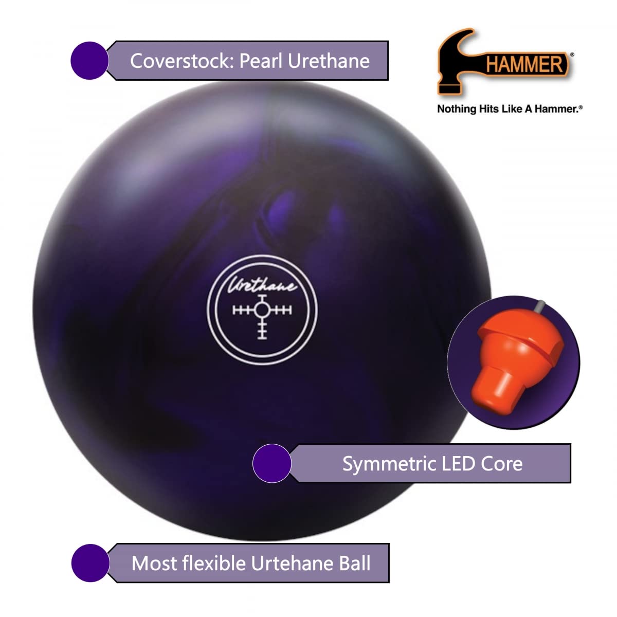 Purple Pearl Urethane Hammer Bowling Ball for Strikes & Spares | Perfect for League Play & Tournament Performance