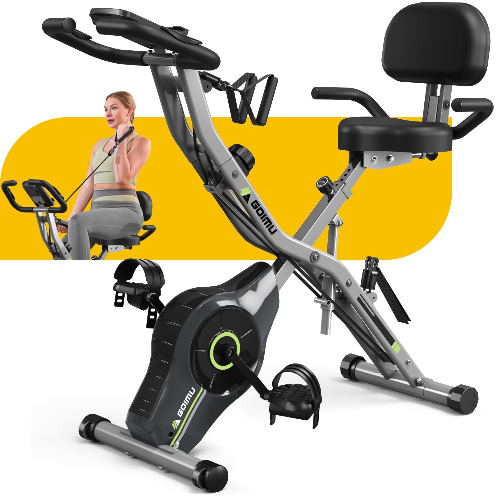 5-in-1 Foldable Exercise Bike for Seniors - 8-Level Magnetic Resistance Indoor Recumbent Bike with 330LB Capacity & Comfortable Seat Backrest - Perfect for Home Gym, Physical Therapy & Low-Impact Cardio Workouts