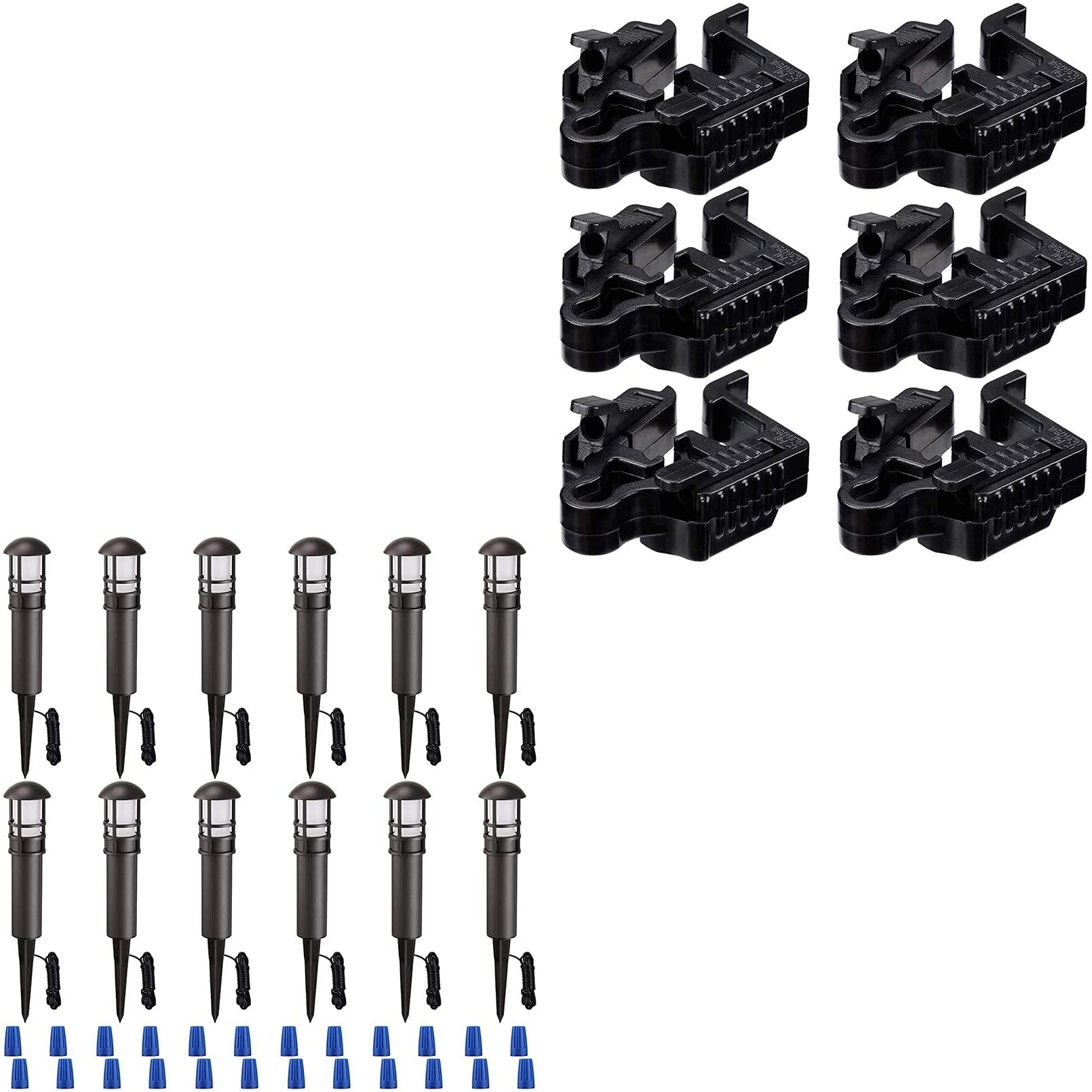 LEONLITE 12-Pack 3W 12V Low Voltage LED Pathway Lights with 6-Pack Landscape Wire Connectors - 5000K Daylight Bronze Finish, ETL & UL Listed - Perfect for Garden Walkways, Driveway Borders & Outdoor Landscape Lighting