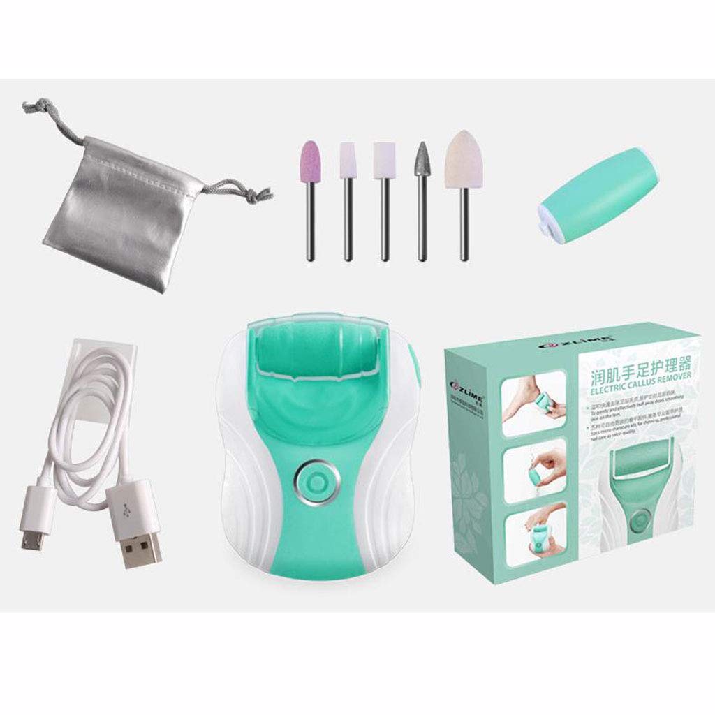 Rechargeable Electric Foot File & Callus Remover - Professional Pedicure Tool for Dry, Hard Skin & Corn Removal - Green - Perfect for At-Home Foot Care & Spa Treatments