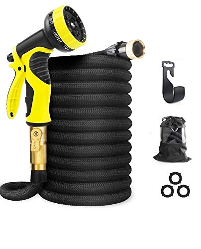 AB Extra-Lite Expandable Garden Hose with 3-Layer Latex - 3750D Heavy Duty Flexible Water Hose with Brass Connectors & 9-Way Spray Nozzle - Perfect for Lawn Care, Car Washing, and Outdoor Cleaning (50ft)
