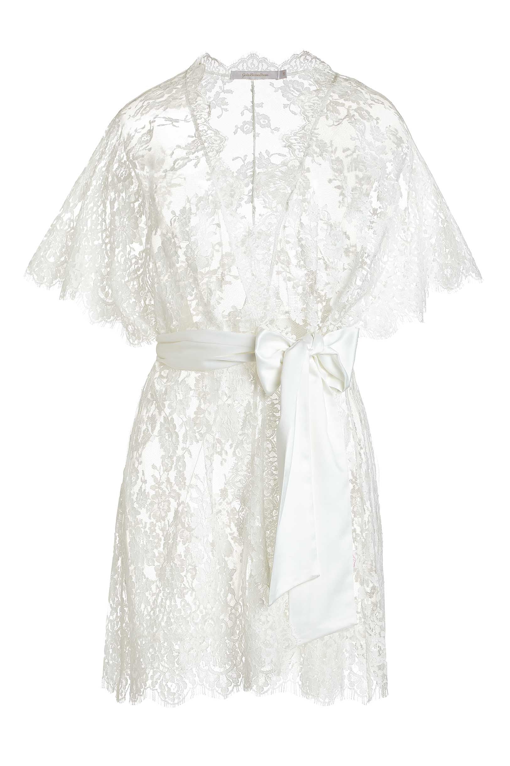 Elegant Jen French Lace Kimono Robe in Ivory - Lightweight Women's Loungewear for Spa, Bridal, and Special Occasions