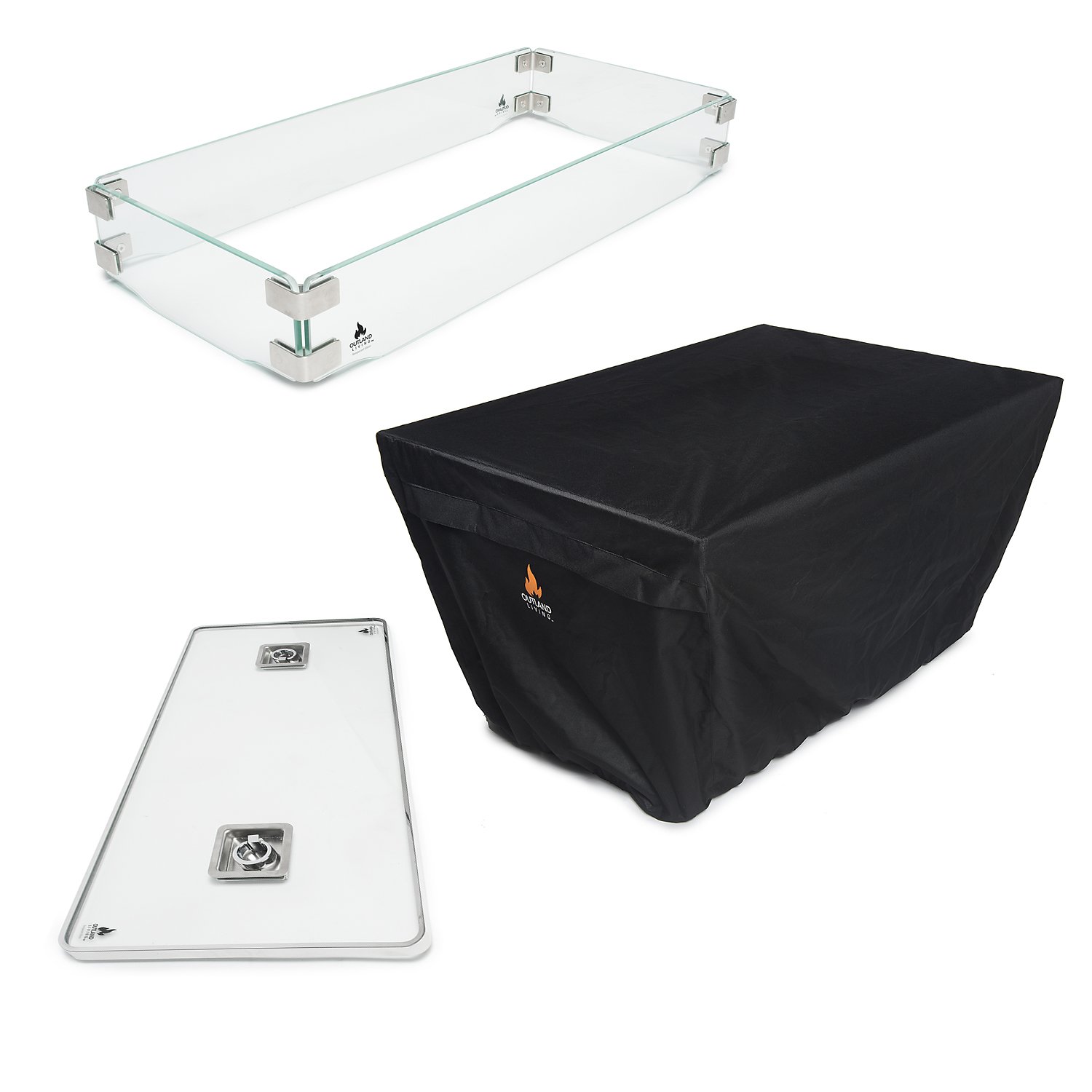 Outdoor Propane Fire Pit Table Accessories Set - Tempered Glass Lid, Wind Guard & Waterproof Cover for Series 401/403 | Perfect for Patio, Backyard & Camping Fire Pit Tables