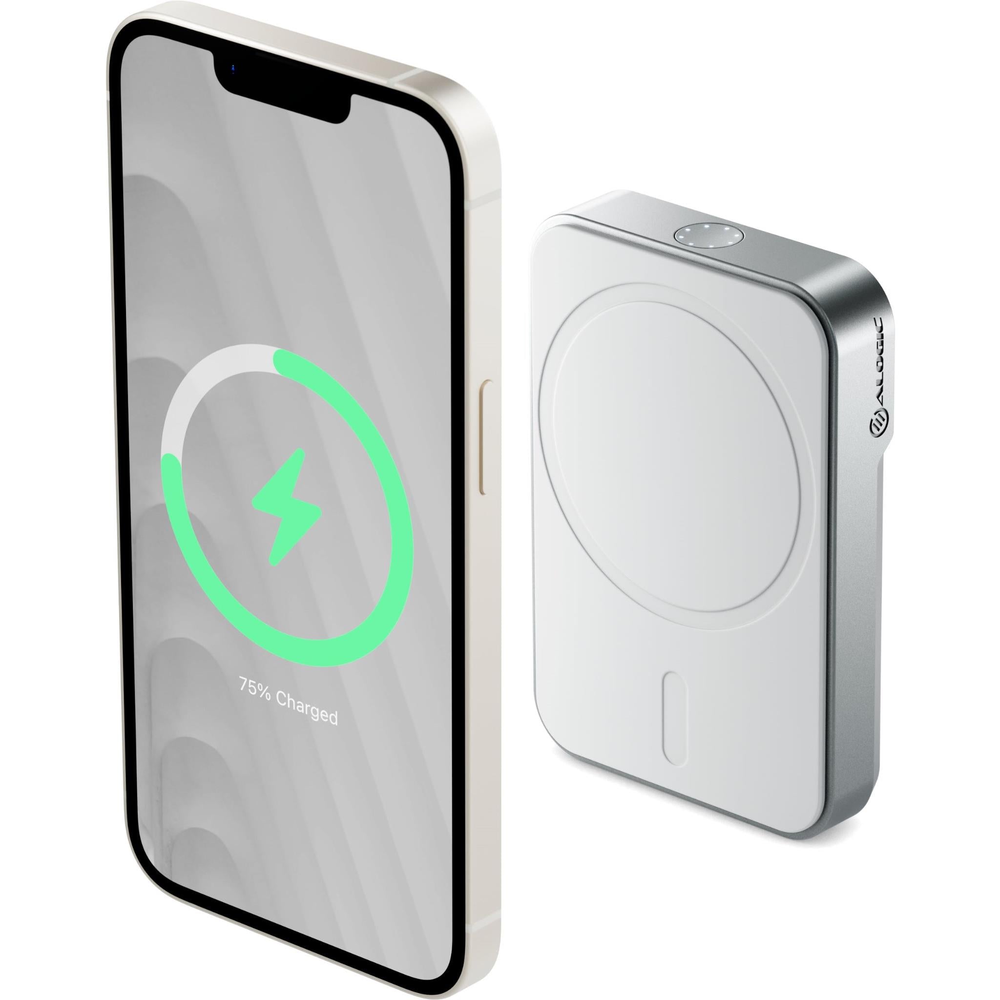ALOGIC Matrix Universal Magnetic 5K Power Bank 10000mAh Portable Charger with Fast Charging for iPhone 15/14/13, Samsung Galaxy, AirPods - Perfect for Travel, Camping & Emergency Power Backup (White)