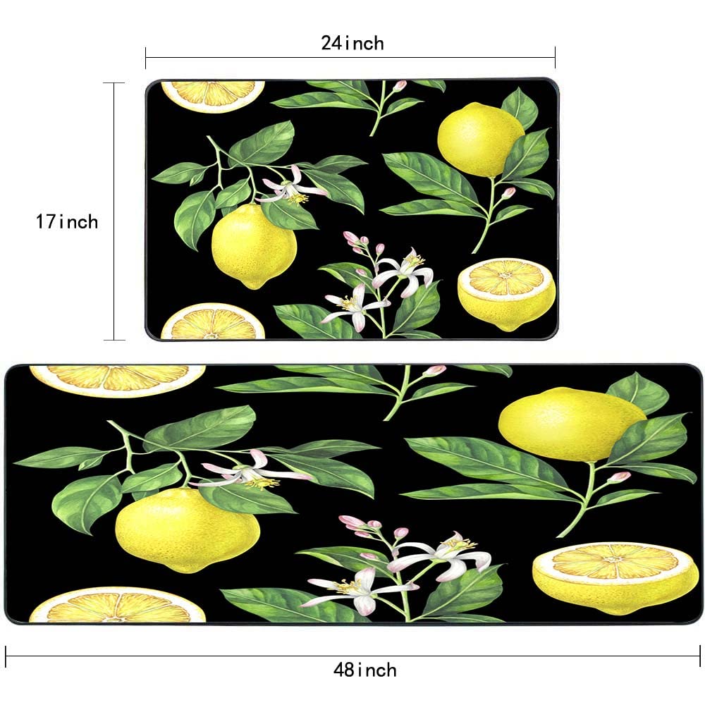 Non-Slip Washable Lemon Pattern Kitchen Rug Set - 17