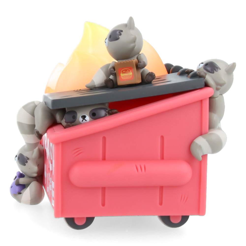 Funny Dumpster Fire & Trash Panda Vinyl Figures - Cute Raccoon Collectible for Desk Decor, Gag Gifts & Pop Culture Fans
