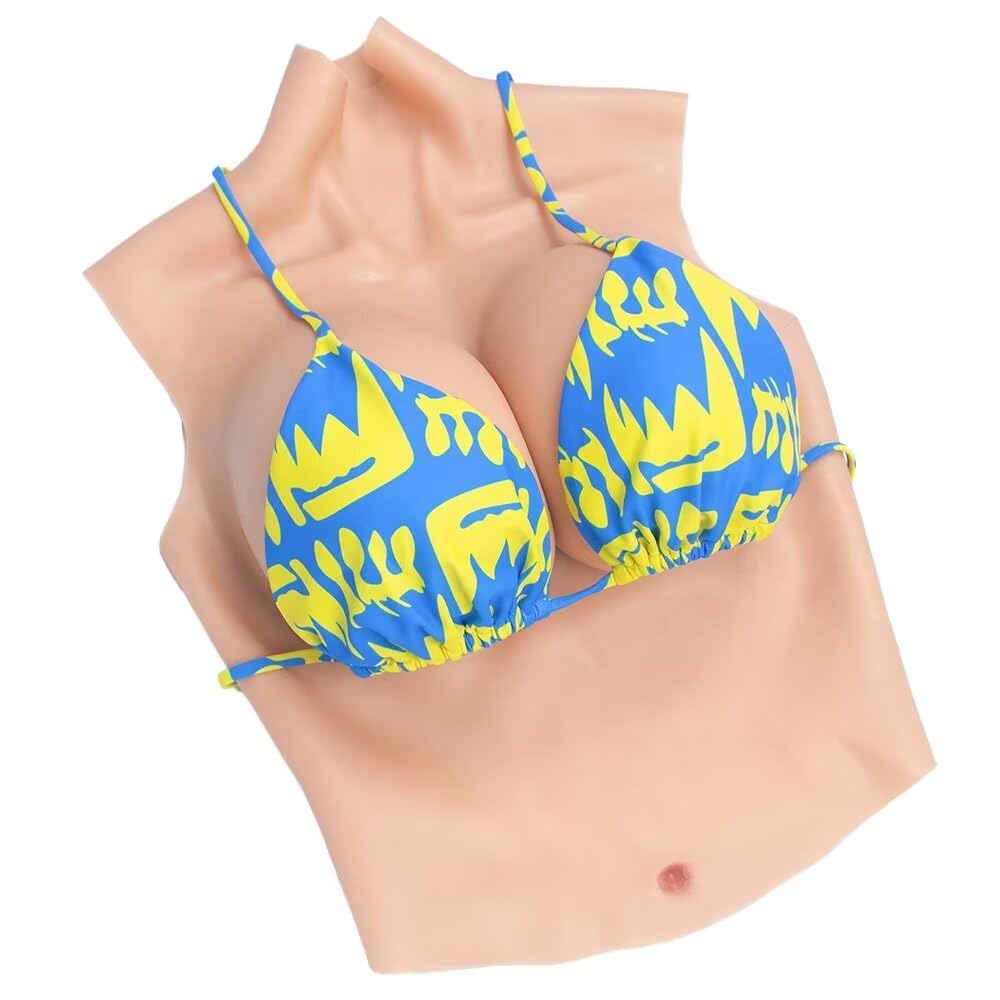 Premium Silicone Breast Forms B-G Cup - Natural Looking Fake Breast for Crossdressers & Cosplay - Comfortable Cotton Filled Half Body Breastplate - Perfect for Drag Shows, Costume Parties & Gender Affirmation