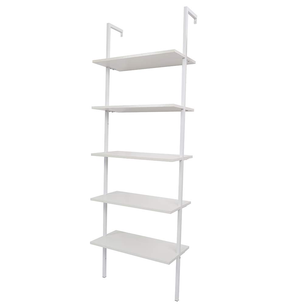5-Tier Ladder Shelf - White Wooden Bookcase & Wall Mount Storage Organizer for Home, Office, Living Room, Bedroom | Perfect for Displaying Books, Plants & Decorative Items