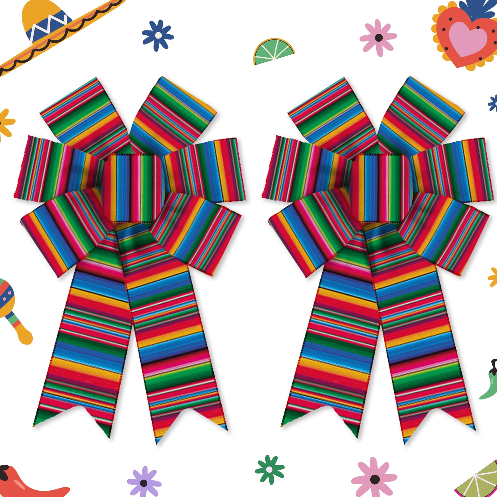 2 Pack Cinco de Mayo Wreath Bows - Colorful Striped Burlap Bows for Mexican Fiesta Decor, Farmhouse Holiday Crafts, Front Door & Carnival Party Decorations - Perfect for Cinco de Mayo Celebrations, Mexican Themed Parties, and Seasonal Wreath Embellishments