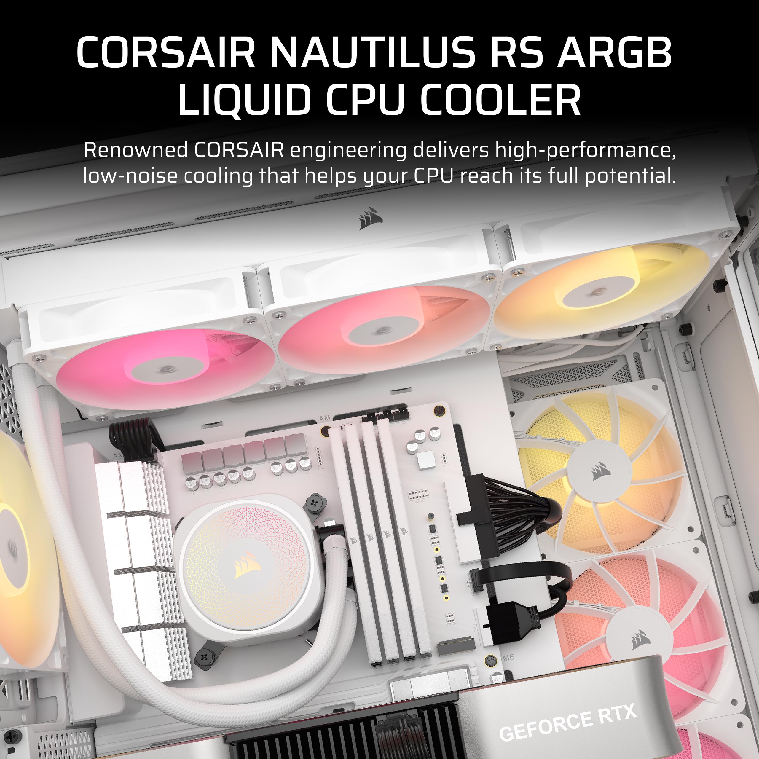 CORSAIR Nautilus 360 RS ARGB Liquid CPU Cooler - 360mm AIO RGB Water Cooling System with Low-Noise Pump & 3x RS120 ARGB Fans - Compatible with Intel LGA 1851/1700 & AMD AM5/AM4 - White - Perfect for Gaming PCs, Workstations, and High-Performance Cooling Solutions