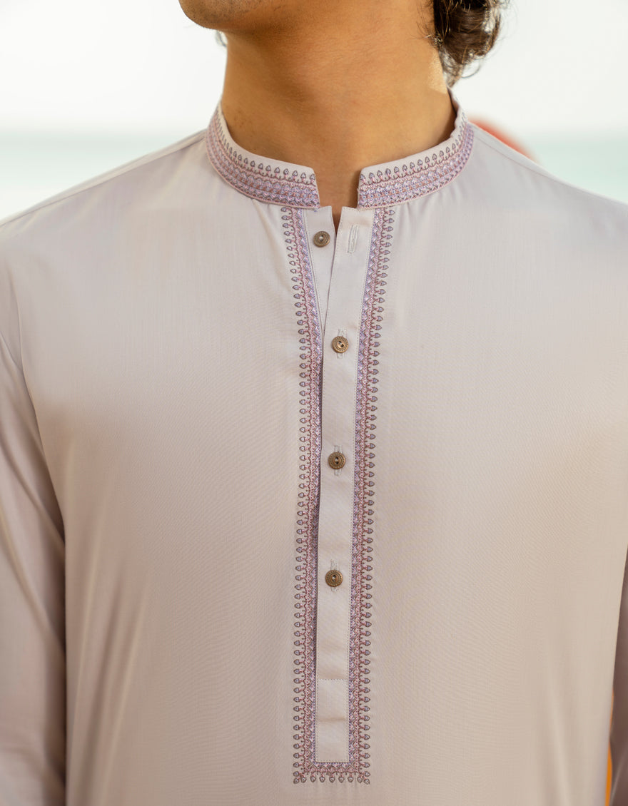 Blended Lavender Kurta Trouser Set by J. Junaid Jamshed - Comfortable Cotton Linen Outfit for Women | Perfect for Eid, Weddings & Casual Wear