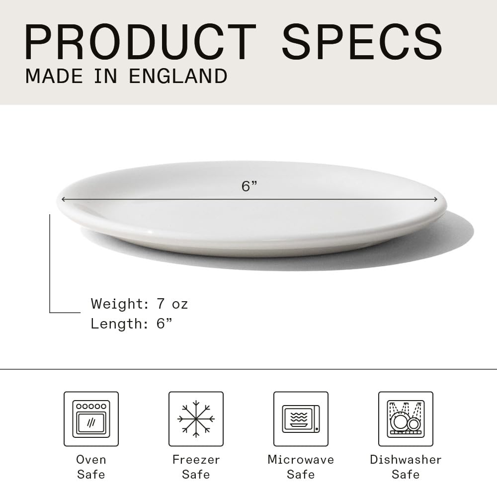 Premium Porcelain Bread and Butter Plates Set of 4 - Classic White English Dinnerware - Perfect for Breakfast, Tea Parties & Elegant Dining (Made in England)