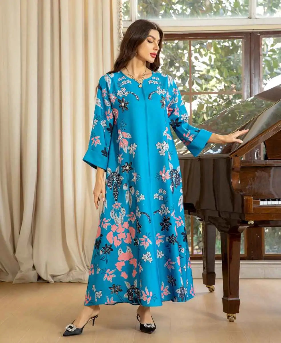 Hotfix Rhinestone Eid Dress - Elegant Burnout Caftan Kaftan for Women | Perfect for Eid Celebrations, Weddings & Special Occasions