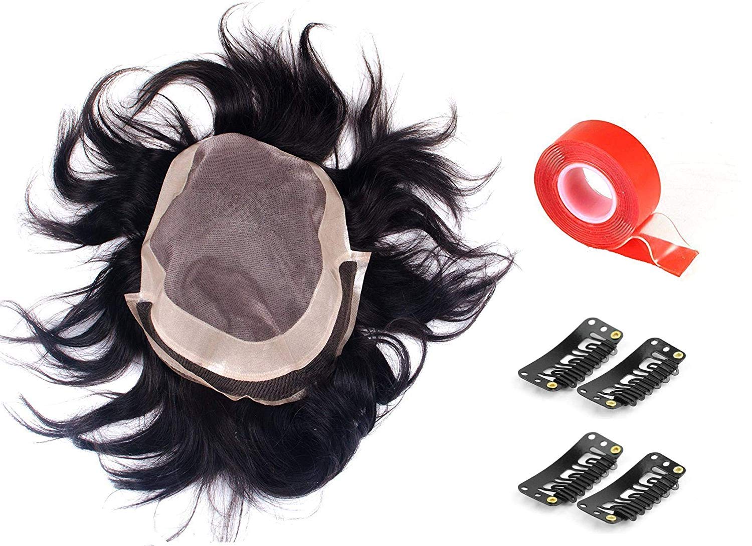 BOXO 8x6 Human Hair Toupee for Men & Boys - Real Hair Patch Wig with Free Tape & Clips (70g, Black Brown) - Perfect for Thinning Hair, Bald Spots & Hair Loss Solutions - Pack of 1