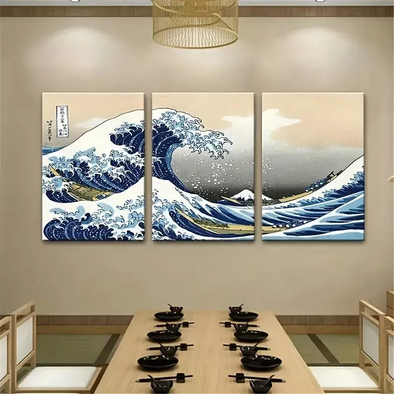 3-Piece Japanese Sea Waves Wall Art Set - Framed Canvas 50x70cm | High Quality Print | 100% Australian Made | Ready to Hang | Perfect for Living Room, Bedroom & Office Decor