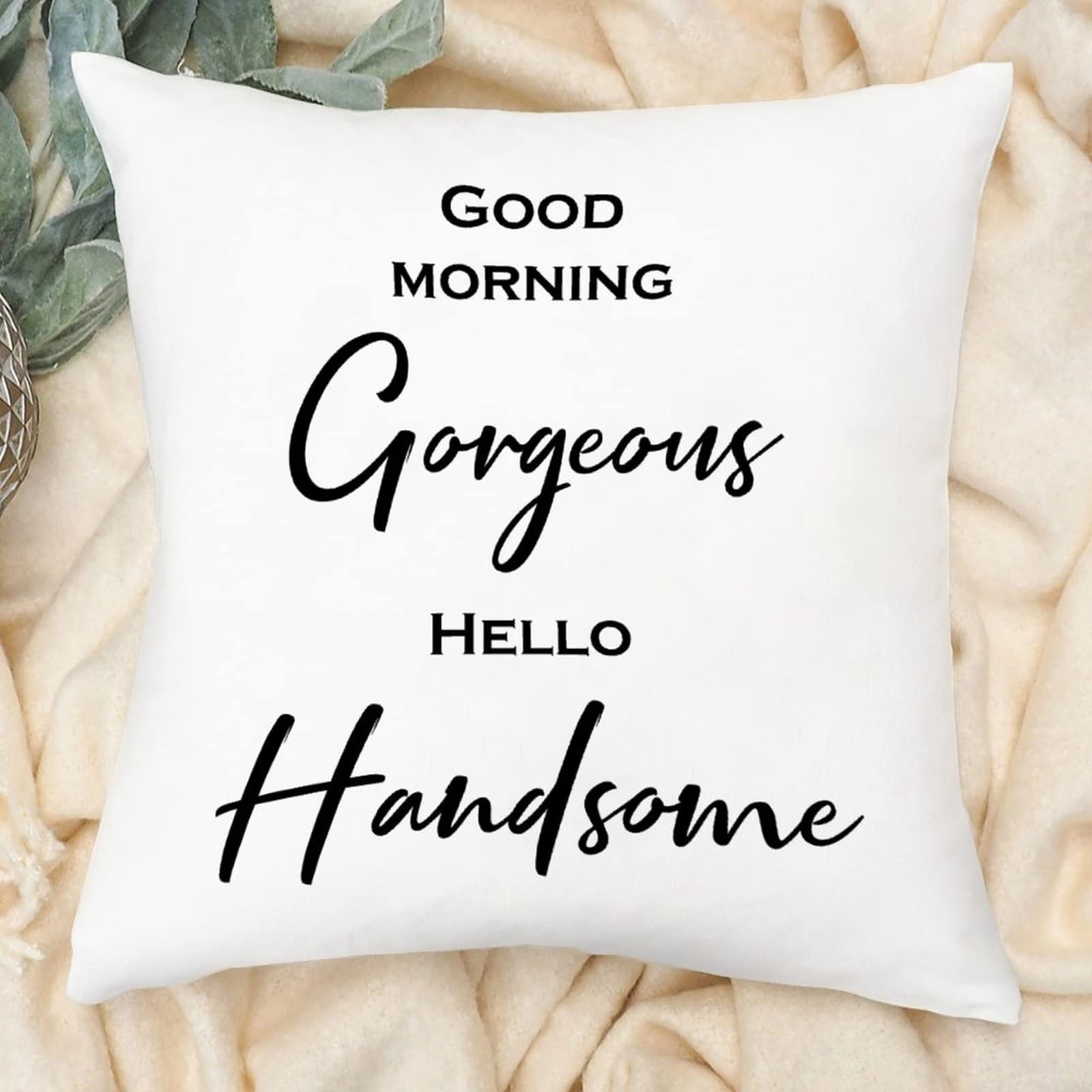 Premium 26x26 Inch Canvas Pillow Covers - Double Sided Printed Decorative Throw Cushion Covers with Zipper Closure | Square Pillow Cases for Sofa, Bed & Home Decor | Perfect Housewarming Gift for New Home | Good Morning Gorgeous & Hello Handsome Designs