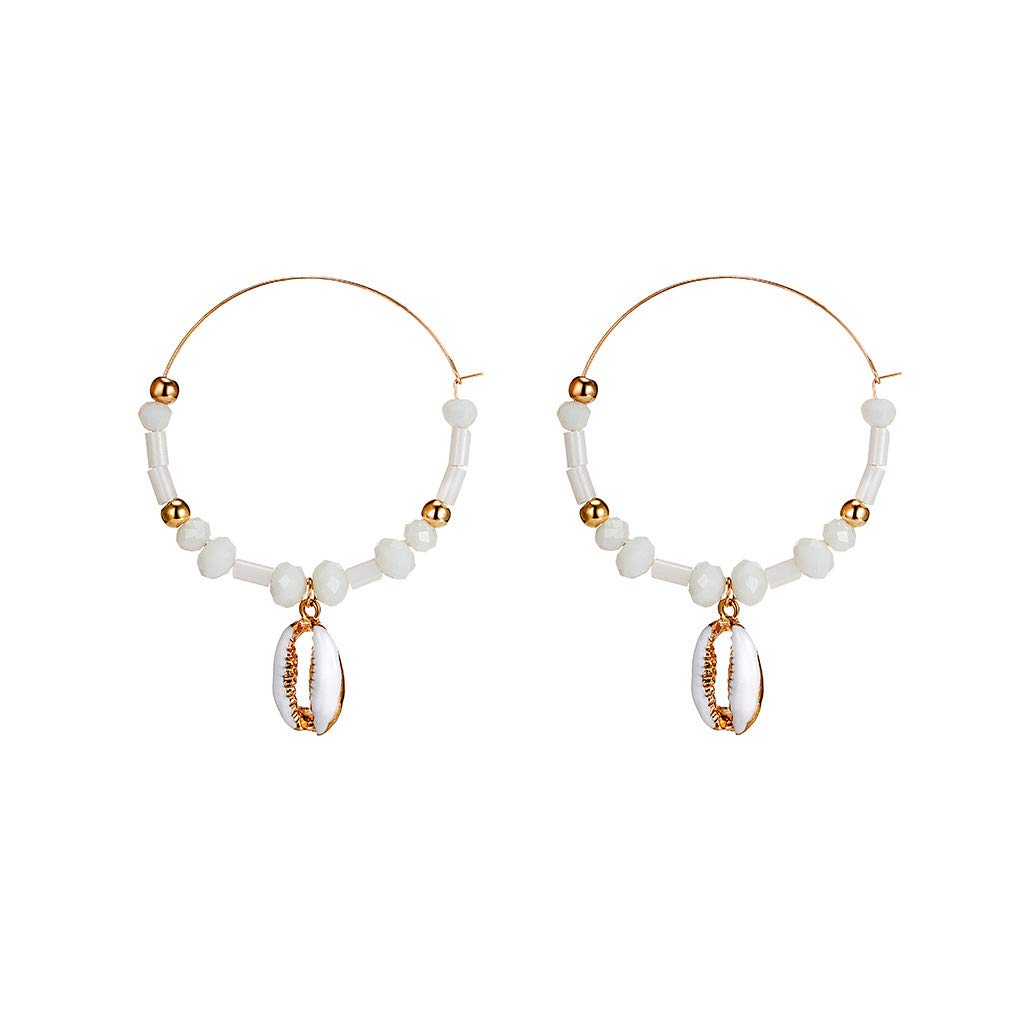 Uqiangy Exaggerated Big Circle Rice Bead Shell Pendant Alloy Earrings for Women - Easter Gifts, Birthday Jewelry (White) | Perfect for Easter Celebrations, Birthday Parties & Fashion Accessories