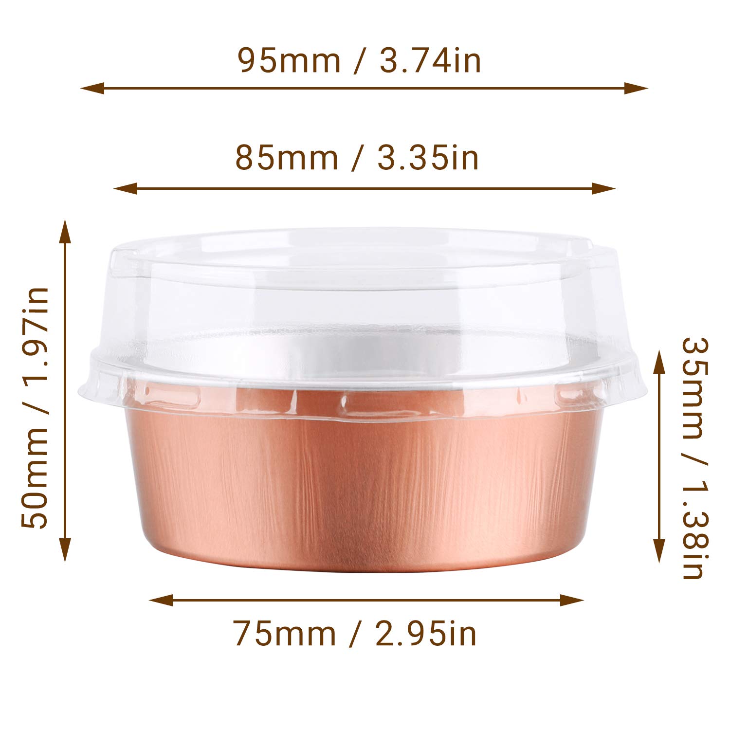 Eusoar 50-Pack 5oz (150ml) Rose Gold Foil Cupcake Cups with Lids - Perfect for Baking Desserts, Flan, Cheesecake & Custard - Ideal for Parties, Catering, Baby Showers & Wedding Favors