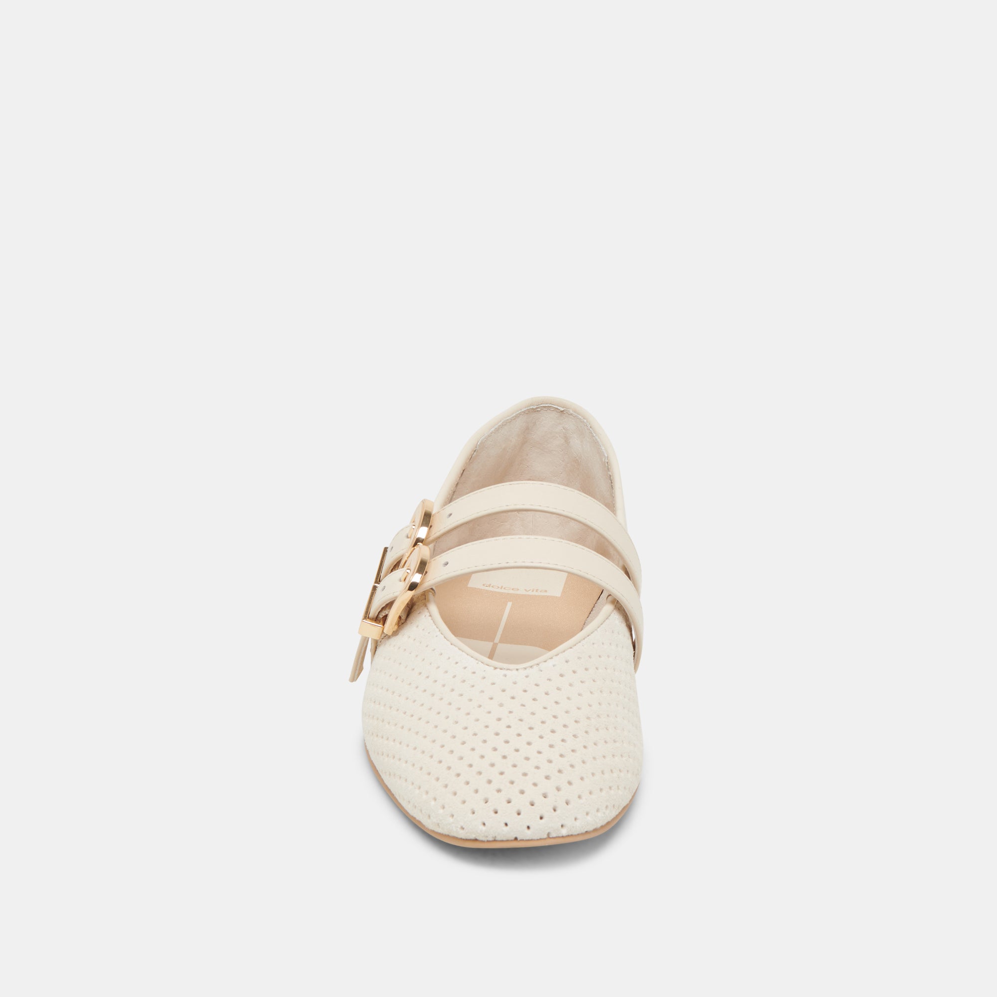BAYLEE WIDE BALLET FLATS - Bone Perforated Suede Shoes for Women | Comfortable & Stylish Slip-On Flats for Casual Wear, Office & Everyday Use