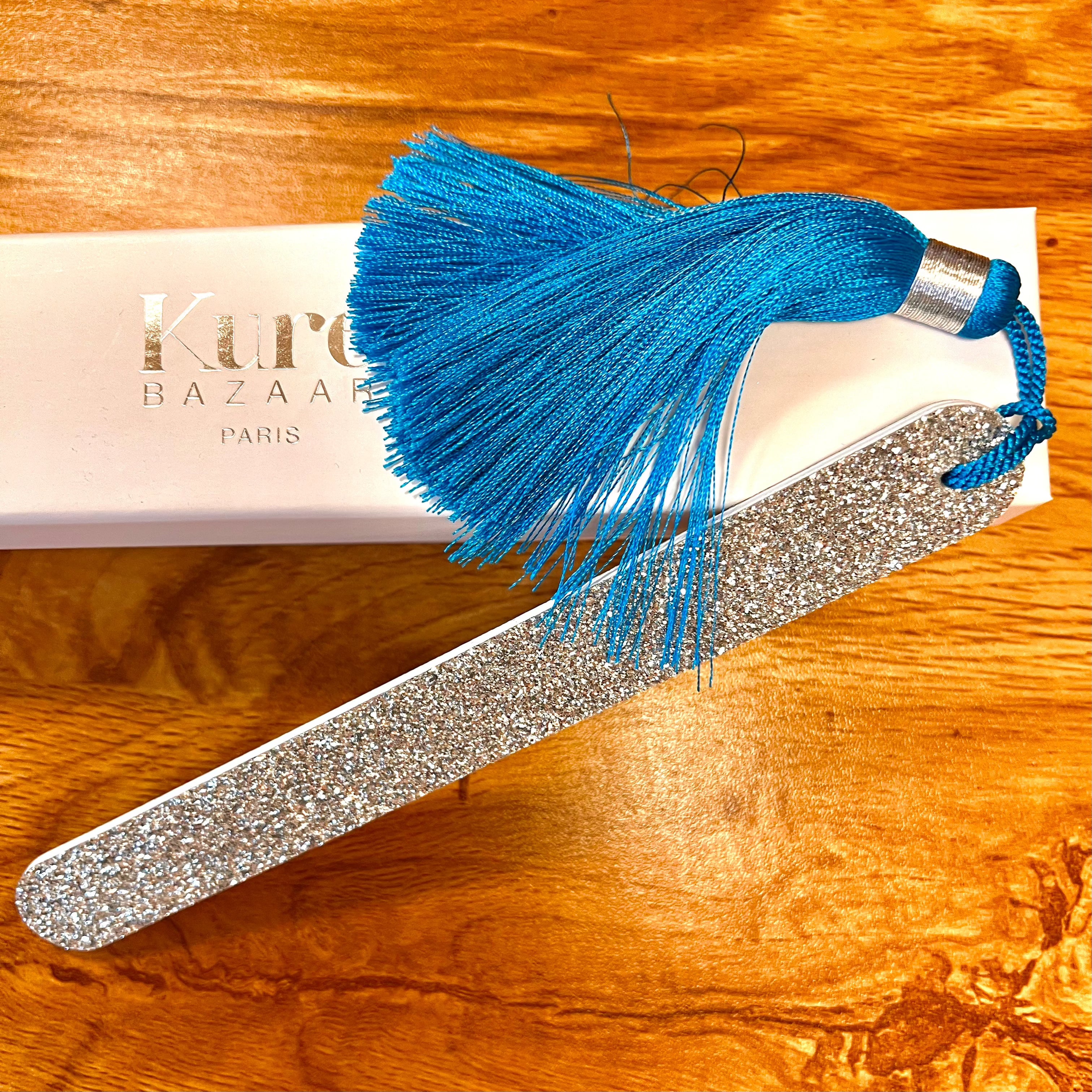 Sparkling Silver Nail File with Blue Pom Pom - Perfect for Manicures, Pedicures, and At-Home Nail Care