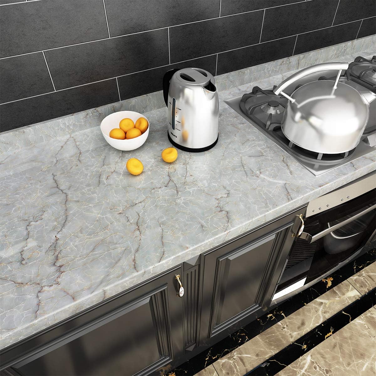 Livelynine Waterproof Marble Contact Paper - Peel and Stick Countertop Cover, Self-Adhesive Vinyl Wrap for Kitchen Countertops, Tables & Desks (15.8