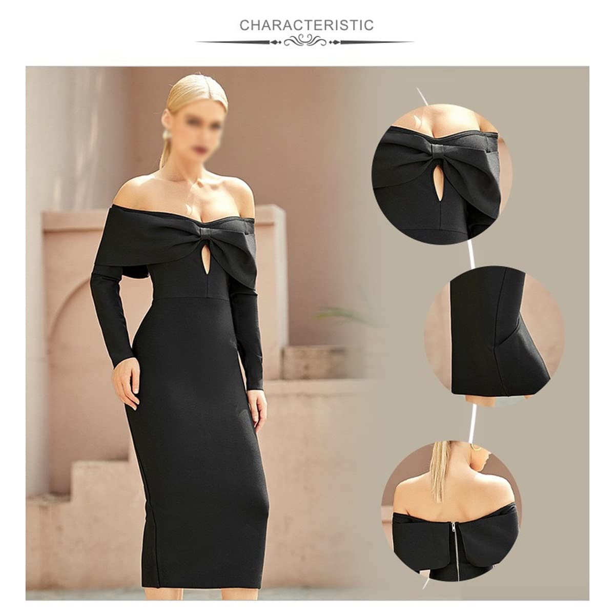 SEFAX Women's Long Sleeve Club Dress - Sexy Black Strapless Evening Party Gown for Night Out, Runway Show, Cocktail Events (Size Small) | Perfect for Date Night, Prom, Wedding Guest & Formal Occasions