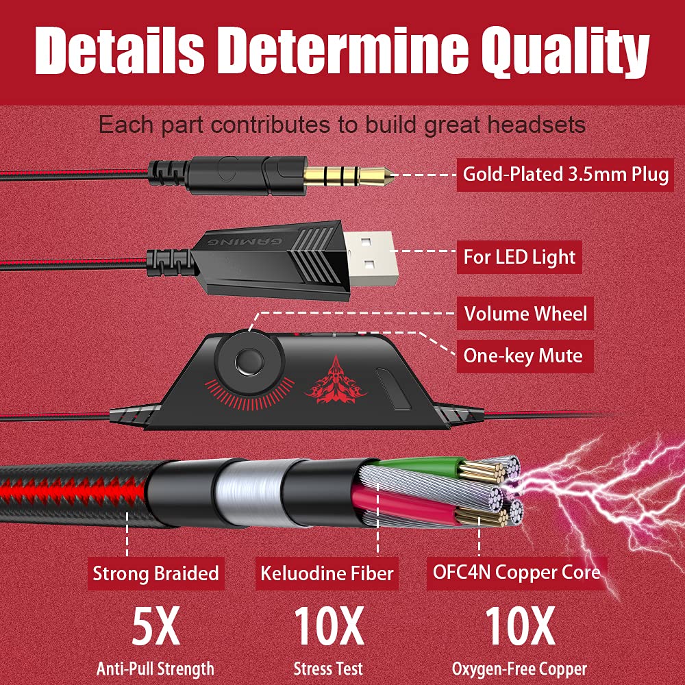 BENGOO Stereo Pro Gaming Headset with Noise Cancelling Mic - Compatible with PS4, PC, Xbox One, Laptop & Mac | Over-Ear Headphones with LED Lights, Bass Surround & Memory Foam Earmuffs | Perfect for Gaming, Streaming & Online Meetings