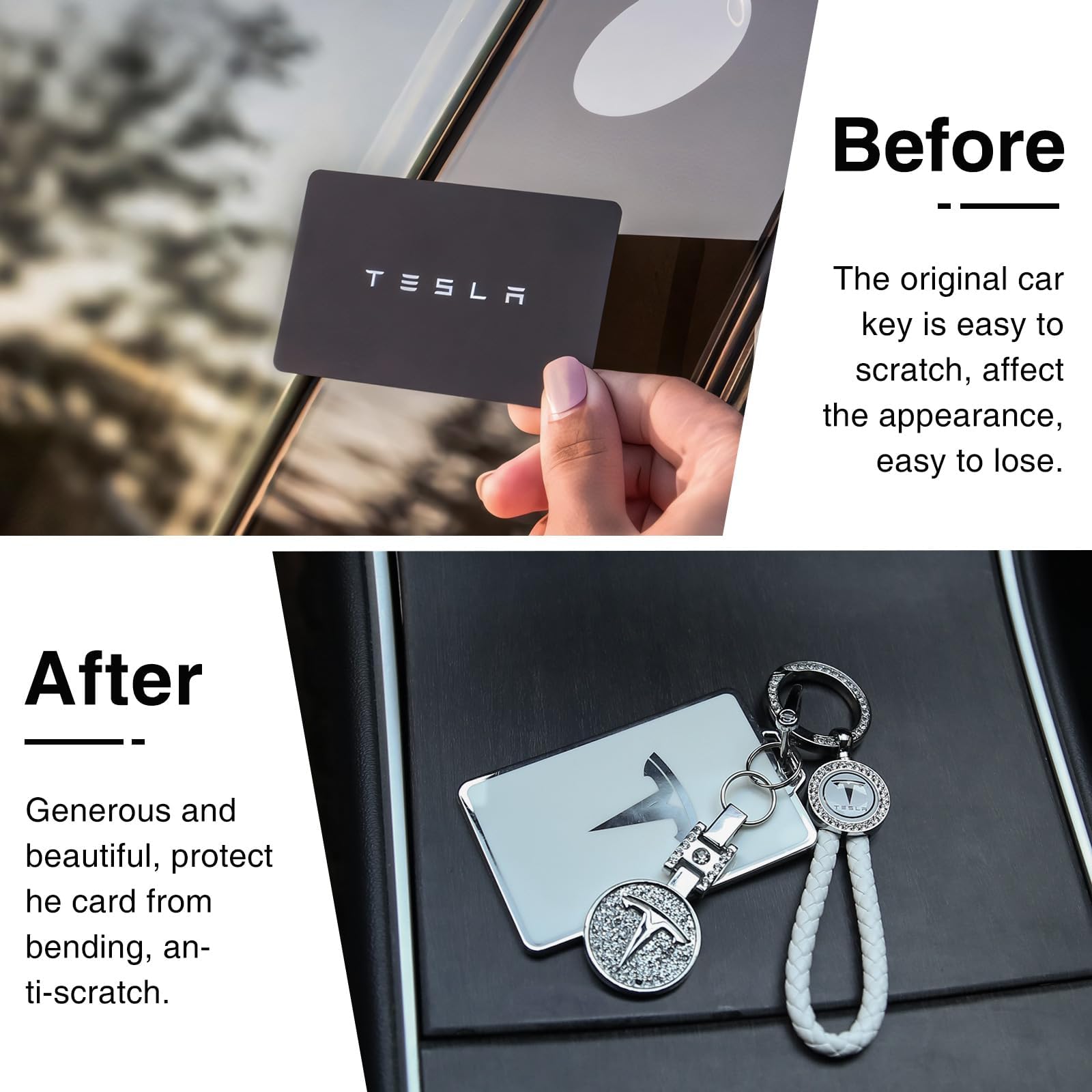 Tesla Key Card Holder - Bling Crystal Keychain for Model S/X/3/Y & Cybertruck | Protective Key Fob Cover | Durable Tesla Accessories for Everyday Use & Car Security