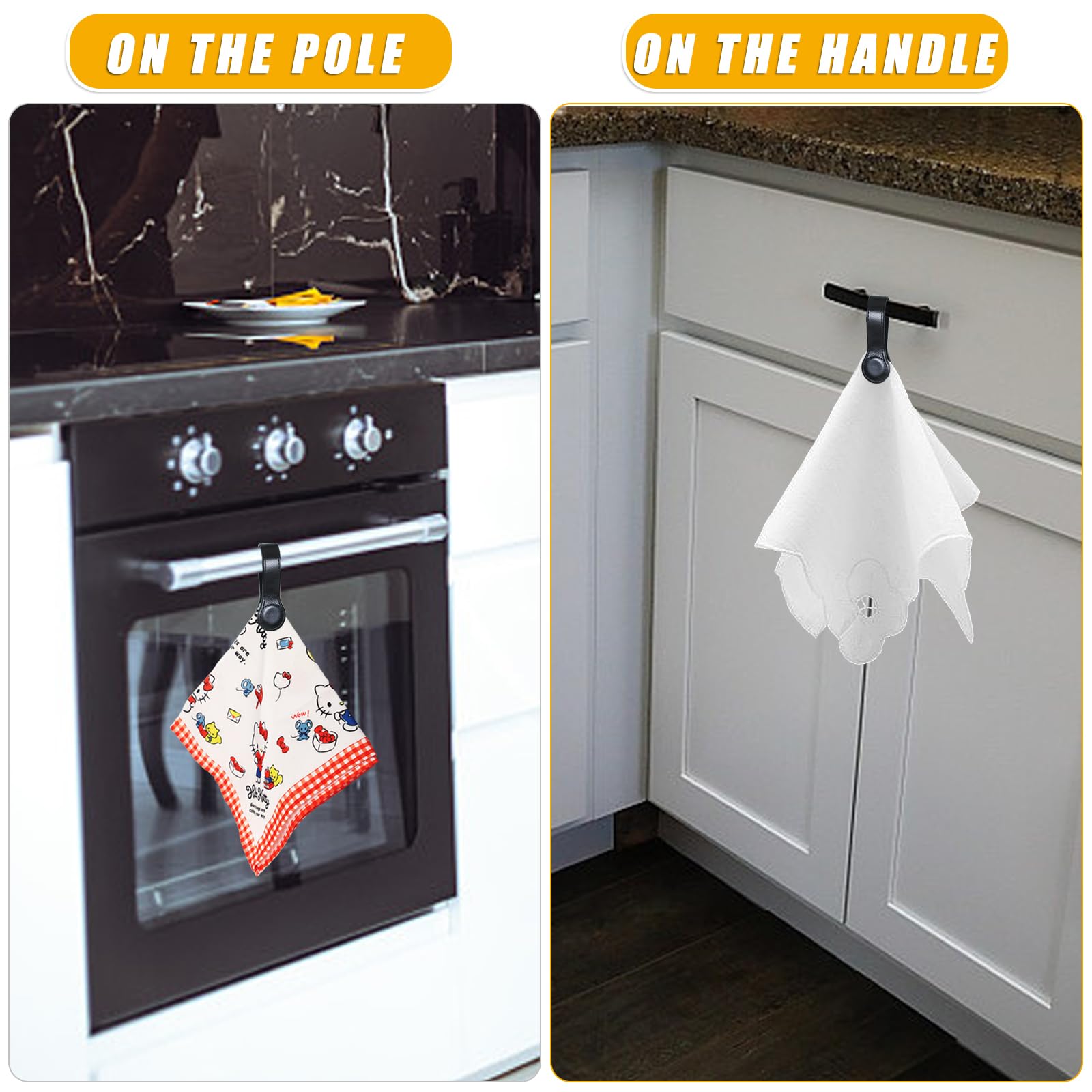Magnetic Leather Kitchen & Bath Towel Clips - Strong Hold for Oven Handles, Towel Rods & Racks (2-Pack, Black) - Perfect for Organizing Kitchen & Bathroom Accessories