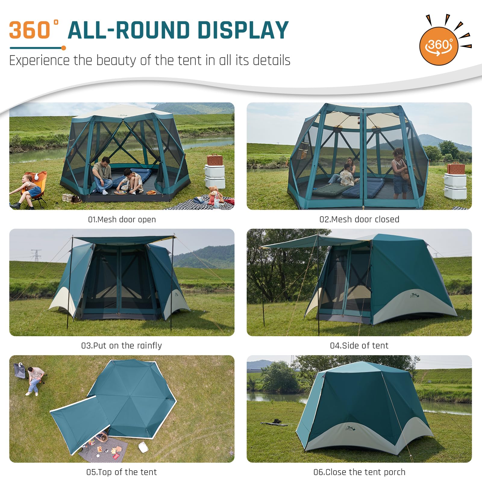 6 Person Instant Pop Up Camping Tent with Rainfly & Porch - Easy 60 Second Setup, Large Family Outdoor Tent with Floor (11.5' x 10' x 6.83') - Perfect for Backyard Picnics, Beach Trips & Camping Adventures