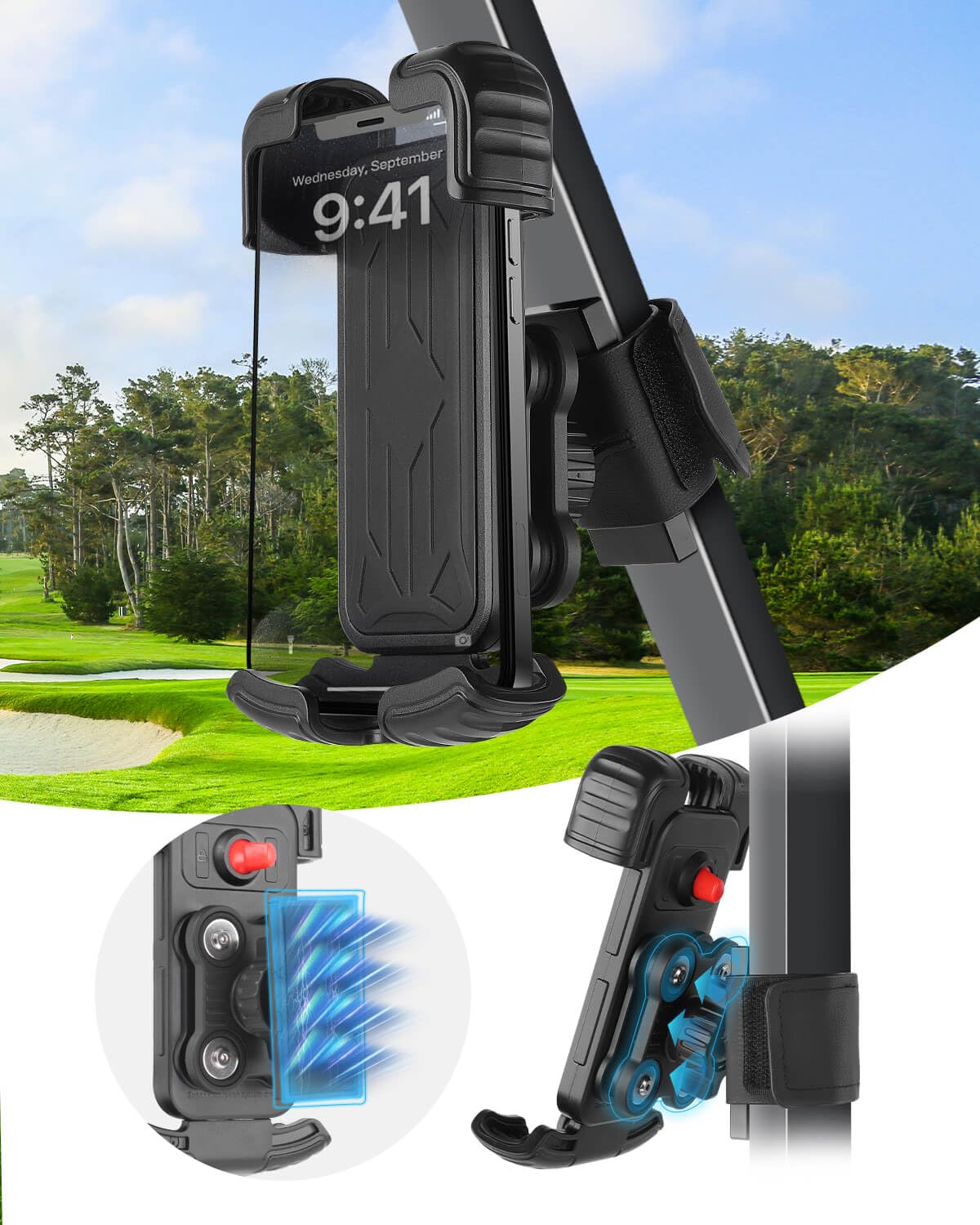 **Magnetic Golf Cart Phone Holder Mount - Vibration Dampener & Ultra-Strong N52 Neodymium Magnets - Compatible with EZGO, Club Car, Yamaha, ICON - Secure Phone Caddy for iPhone, Galaxy, Google Pixel - Perfect for Golfing, Off-Roading & Outdoor Adventures**