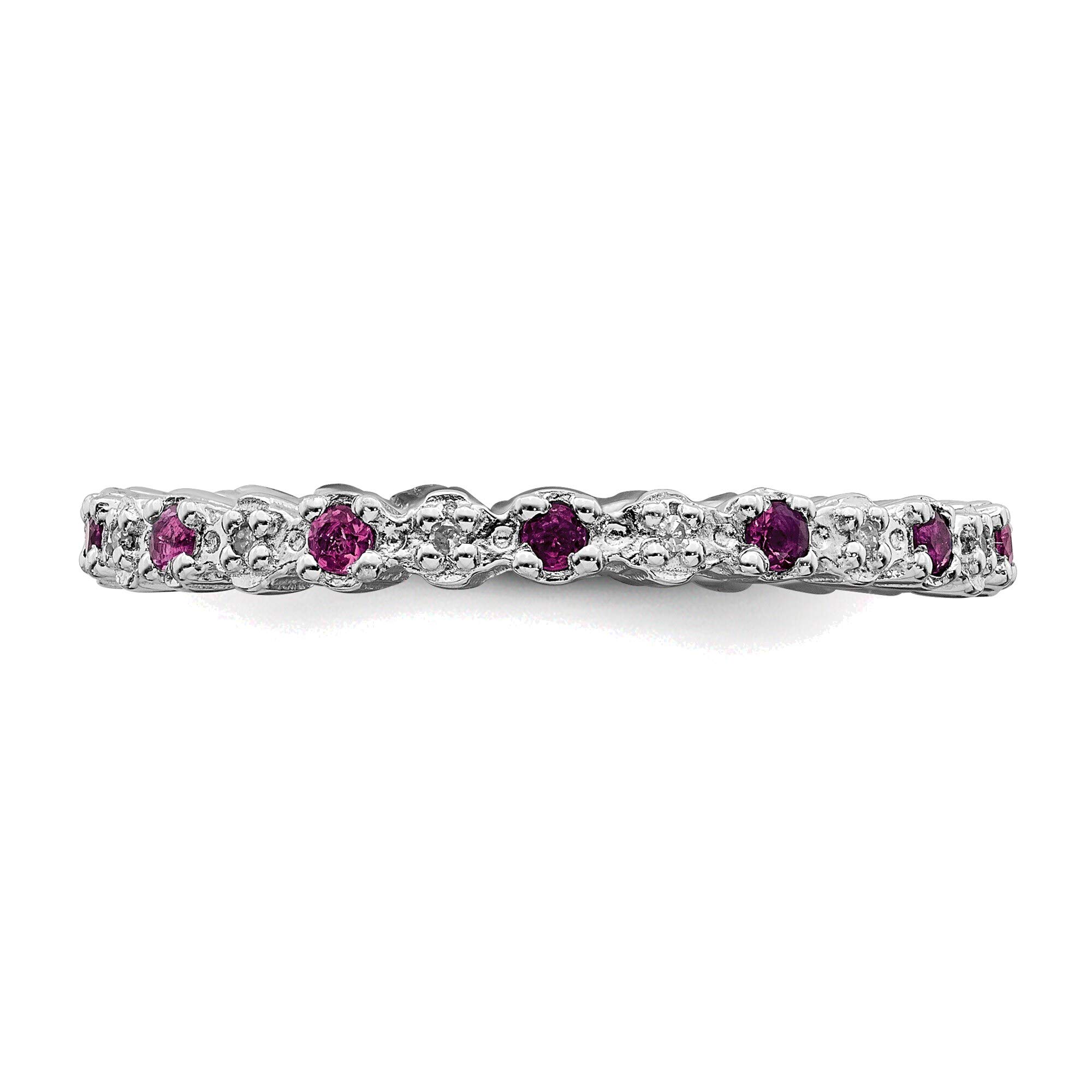 Bonyak Sterling Silver Stackable Ring with Rhodolite Garnet & Diamonds - Size 8 | Elegant Jewelry for Women, Perfect for Everyday Wear, Gift Giving & Special Occasions