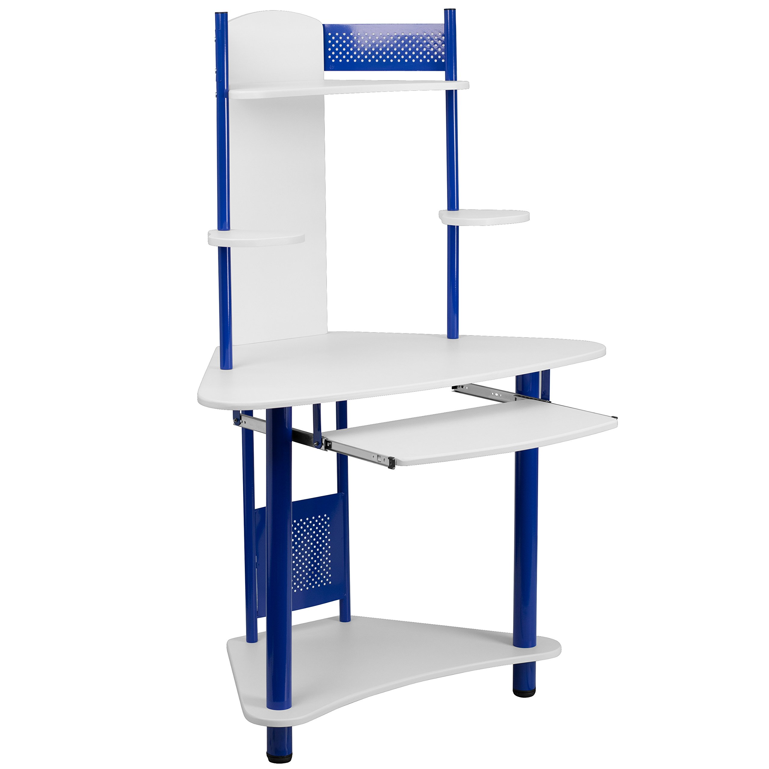 Blue Corner Desk with Hutch - Compact Home Office Workstation