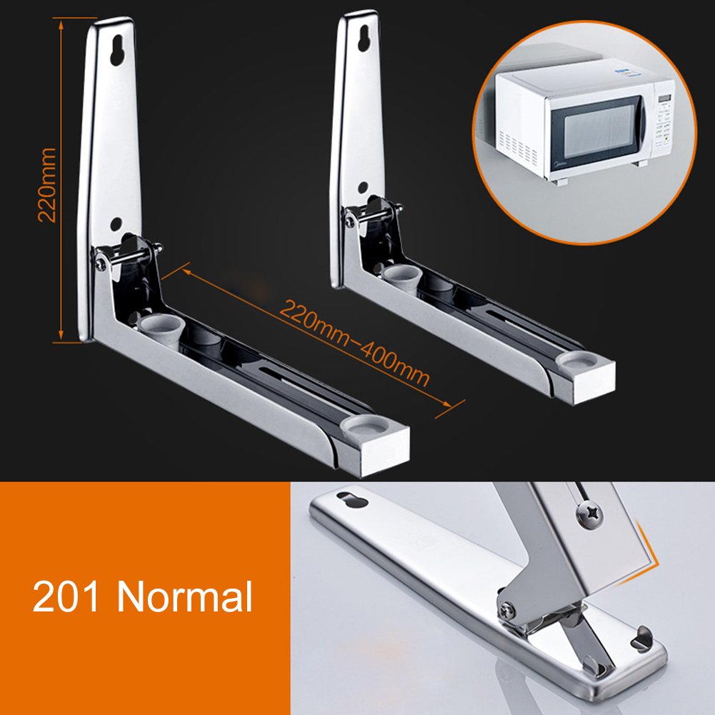 iayokocc Wall Mounted Microwave Bracket - Foldable Stainless Steel Kitchen Shelf & Oven Rack Holder (Silver) | Space-Saving Storage Solution for Small Kitchens & RVs