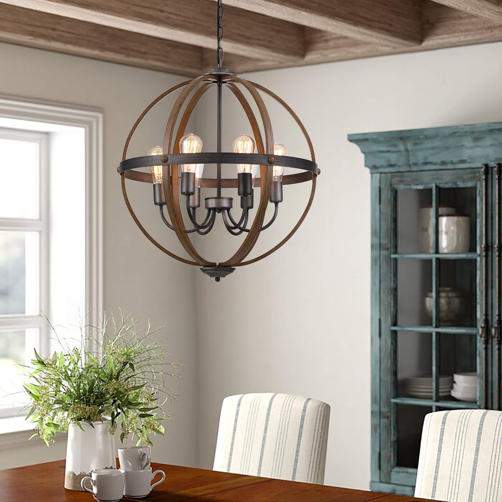 6-Light Rustic Farmhouse Orb Chandelier with Stardust Finish - Elegant Dining Room Lighting Fixture for Foyer, Bedroom, Living Room & Kitchen | Perfect for Farmhouse Decor, Wedding Centerpiece and Cozy Home Ambiance