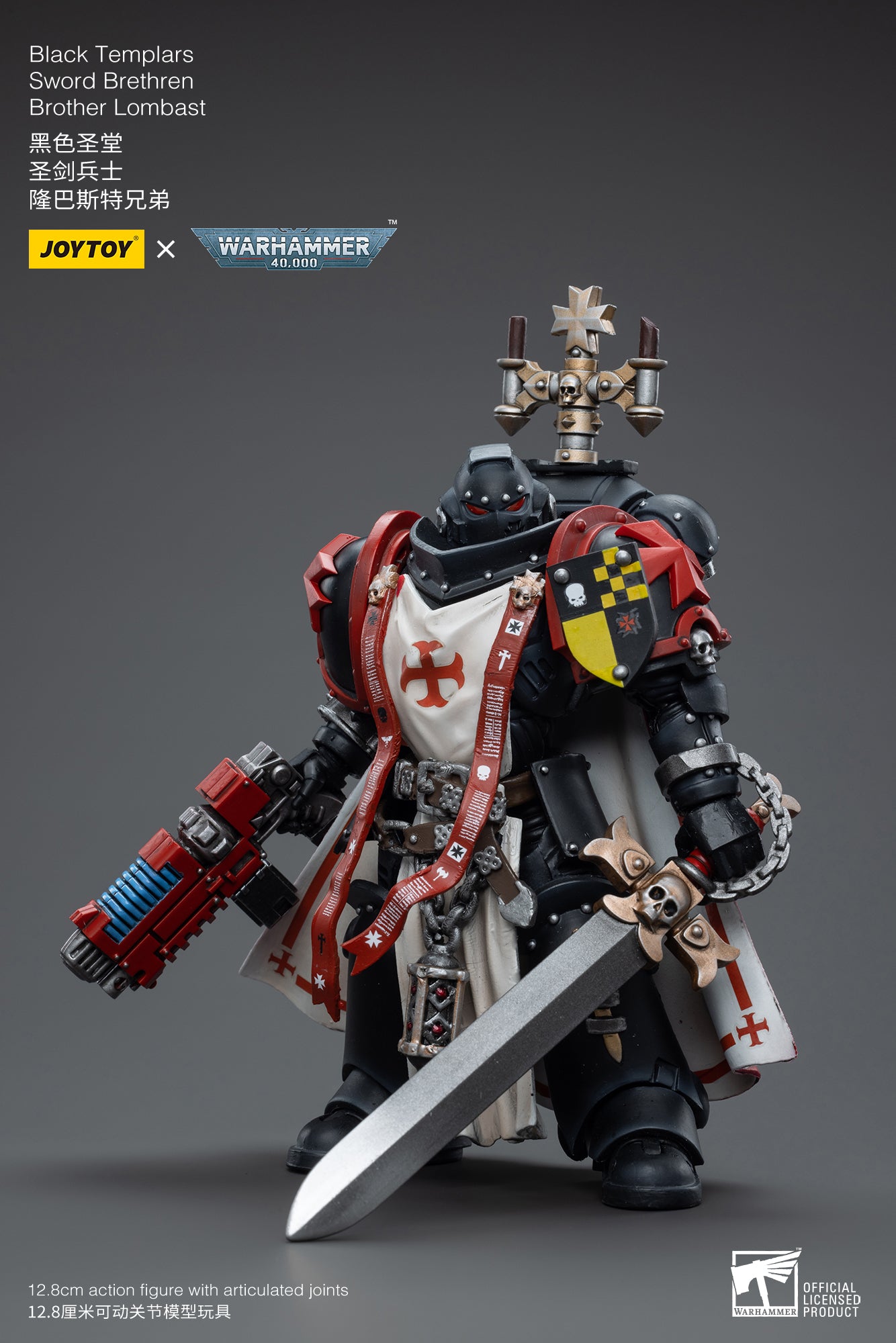Pre-Order JOYTOY 1/18 Scale Warhammer 40K Black Templars Sword Brethren Brother Lombast Action Figure (Reissue) - Perfect for Warhammer Collectors and Tabletop Gaming Displays