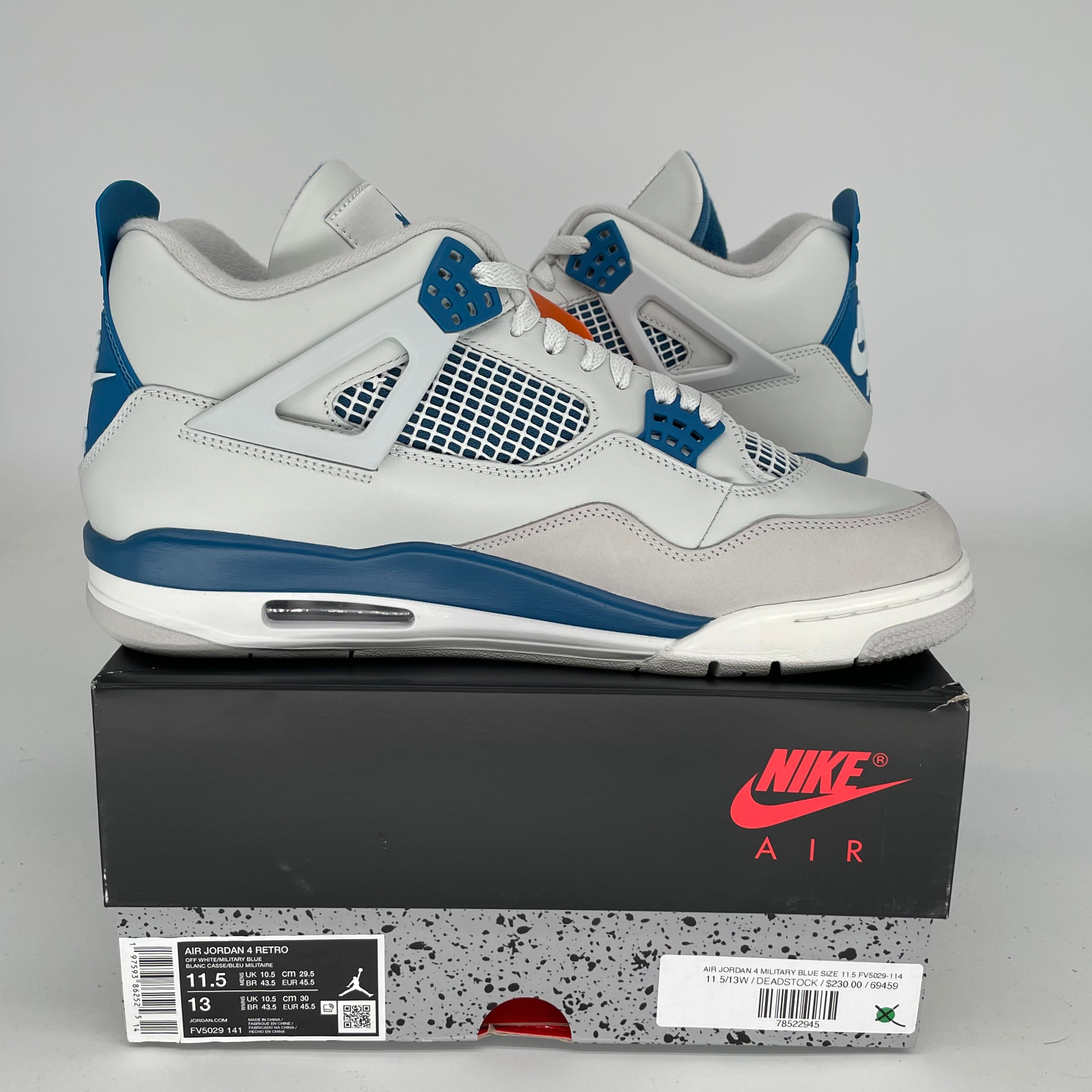 Original Air Jordan 4 Retro 'Military Blue' Men's Basketball Shoes Size 11.5 - FV5029-141 | Classic Sneakers for Streetwear, Sports & Casual Outfits