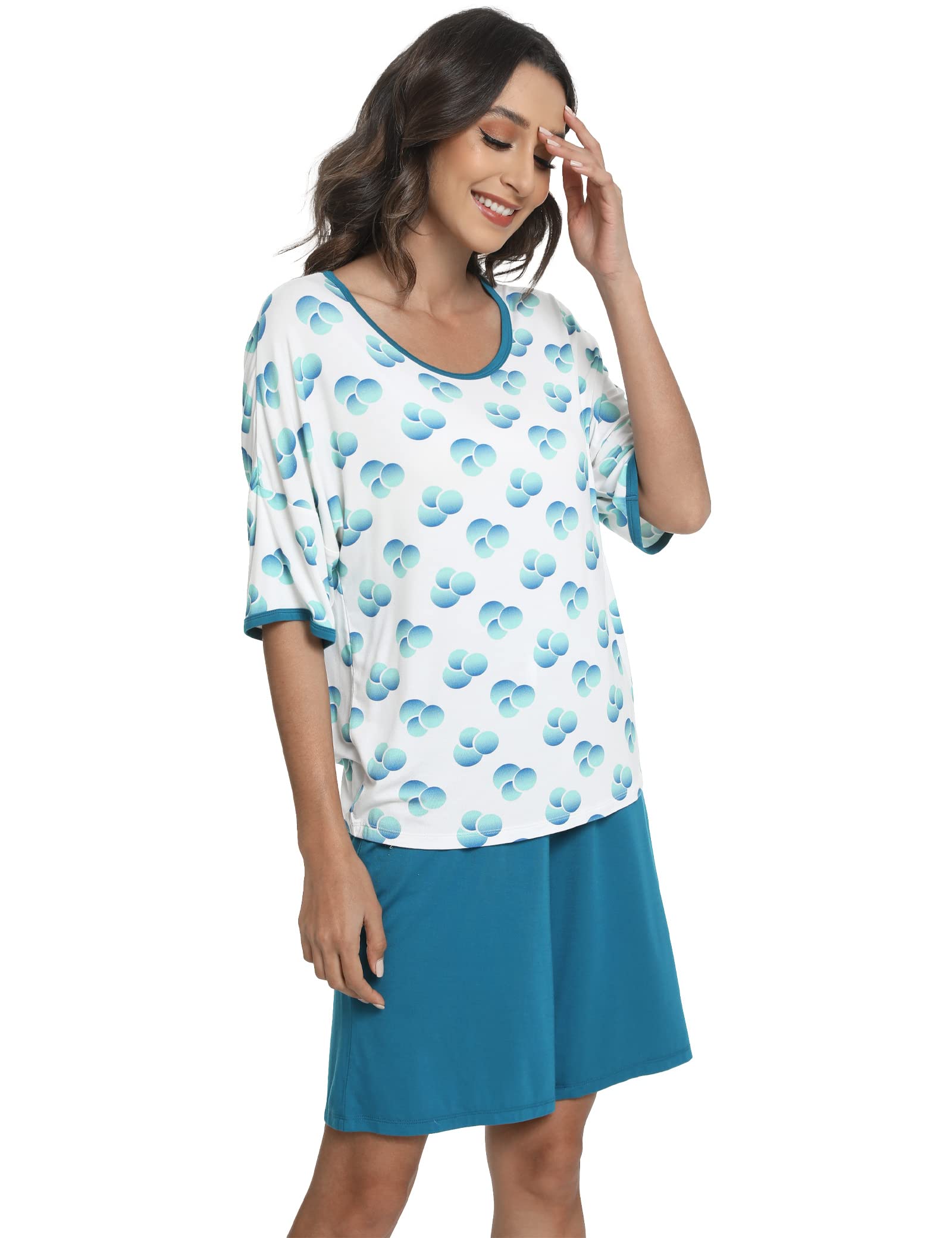 LazyCozy Women's Bamboo Viscose Pajama Set - Short Sleeve & Shorts for Sleep & Lounge