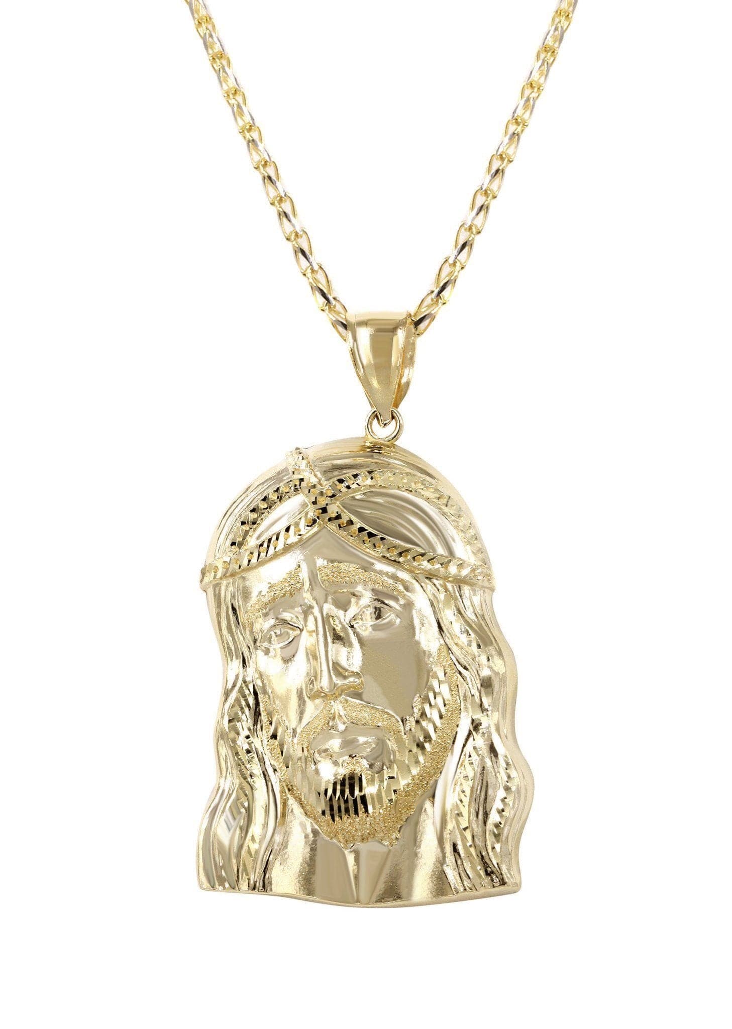 10K Yellow Gold Fancy Link Jesus Piece Chain Necklace for Men - 15.2 Grams Religious Jewelry - Perfect for Church, Gifts & Hip Hop Fashion
