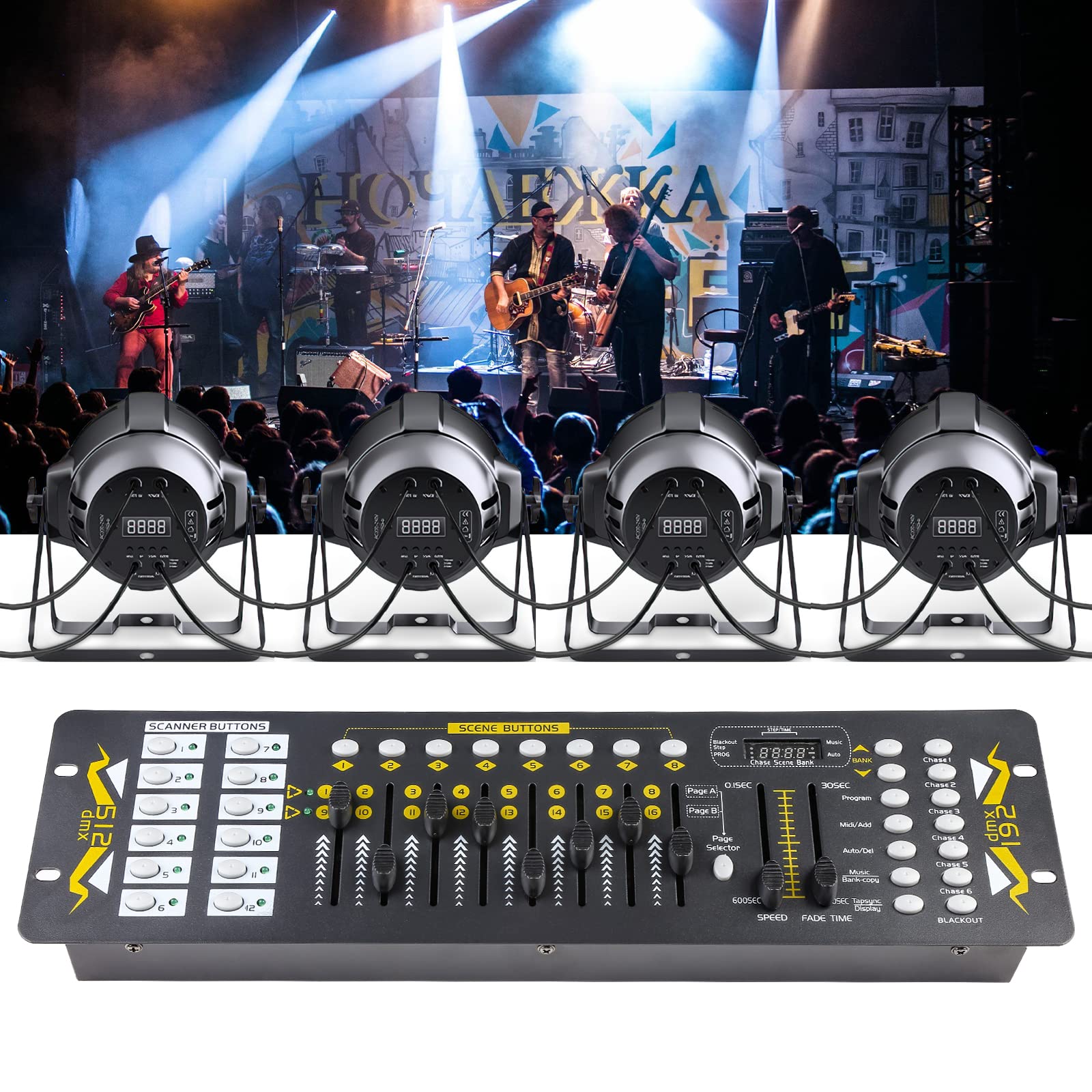 192-Channel DMX512 Lighting Controller for DJ & Stage Lights - Professional DMX Console with XLR Cables | Perfect for Nightclubs, Concerts, and Live Events