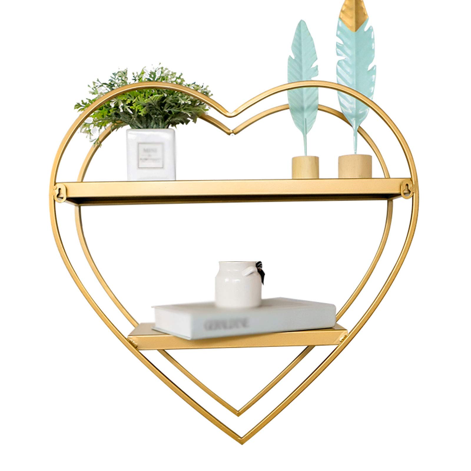Heart-Shaped Metal Floating Wall Bookshelf - Heavy Duty Wall-Mounted Display Shelf for Bedroom, Living Room, Office - Gold Bookcase Storage Organizer & Decorative Rack - Perfect for Home Decor, Book Display, and Space Saving Storage Solutions